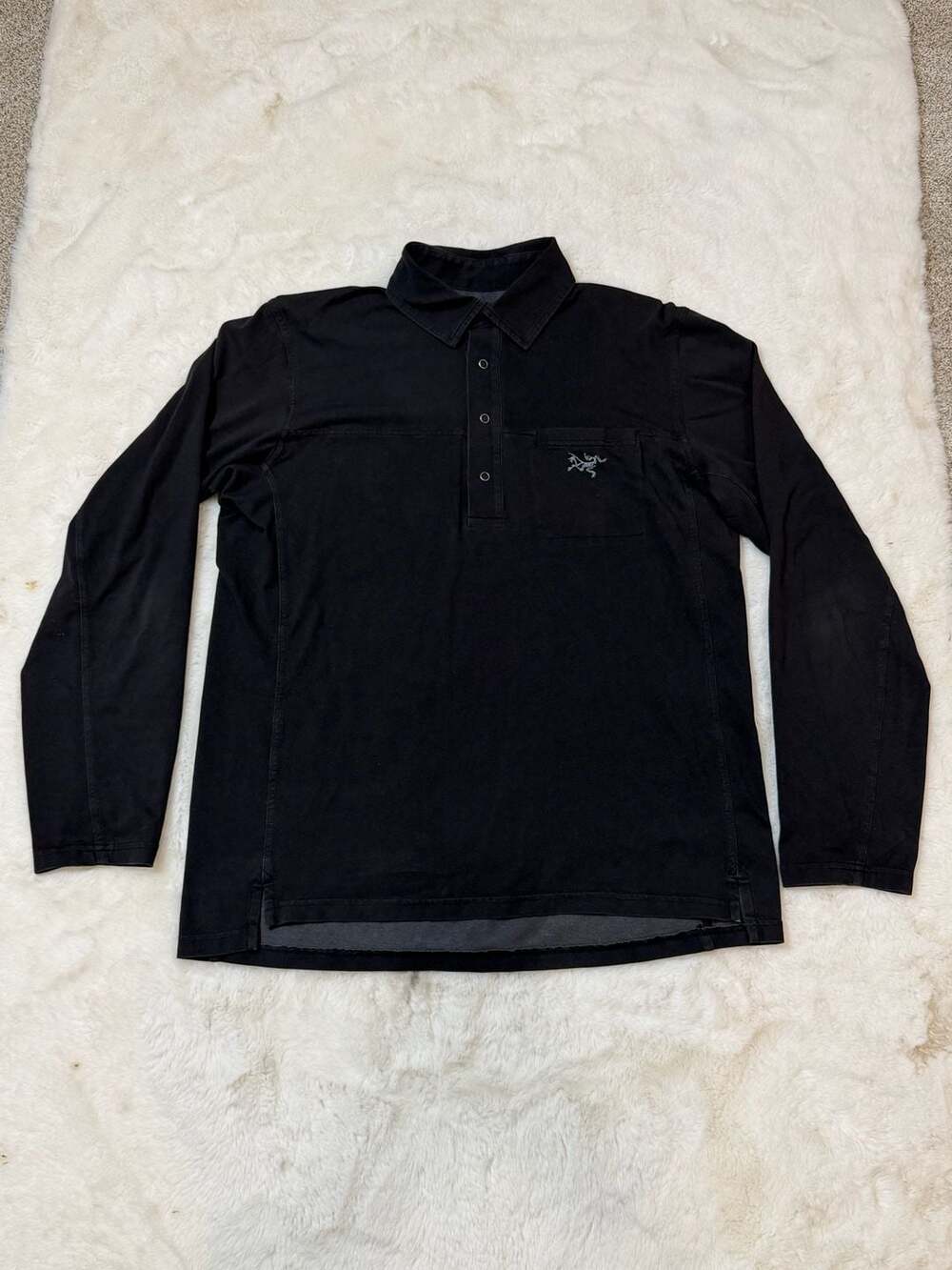 Arc'teryx Long Sleeve Polo Shirt Size M Black Snap Pocket